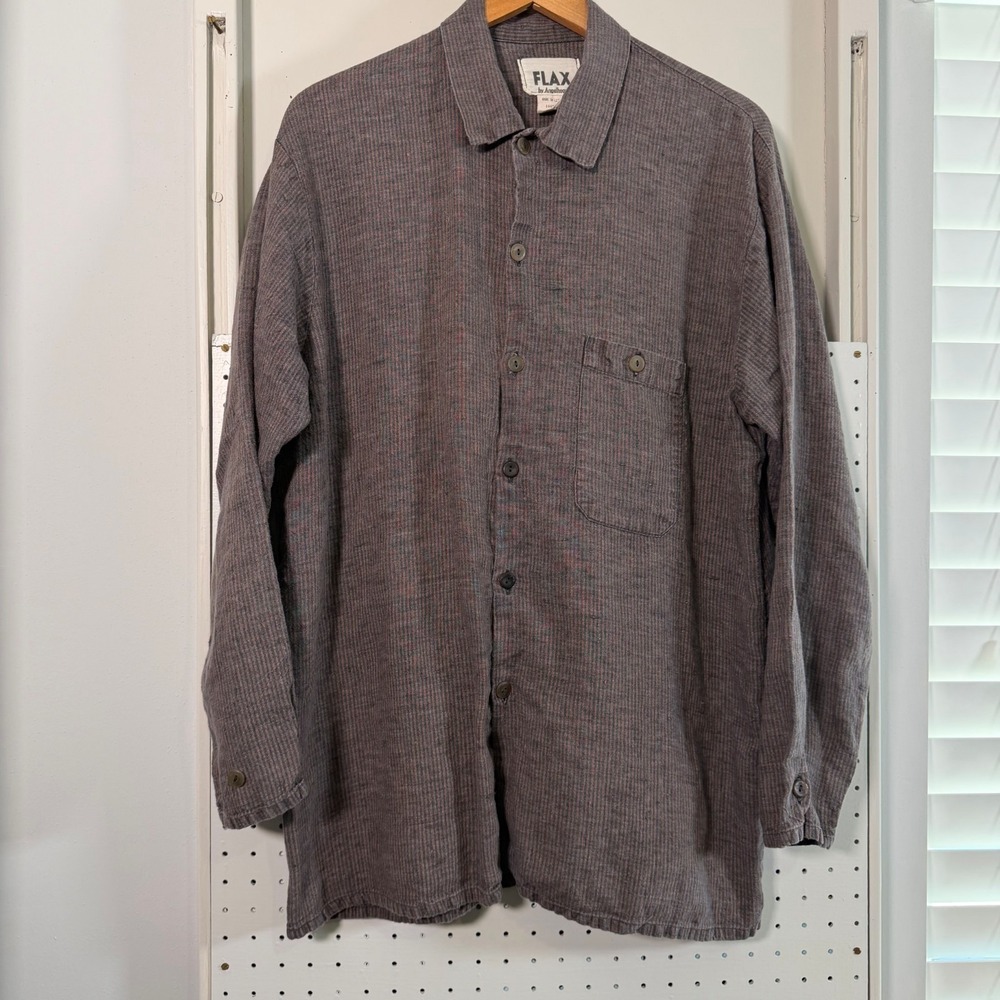 FLAX‎ by Angelheart Linen Shirt Women's Multicolor Striped Button Top Medium VTG